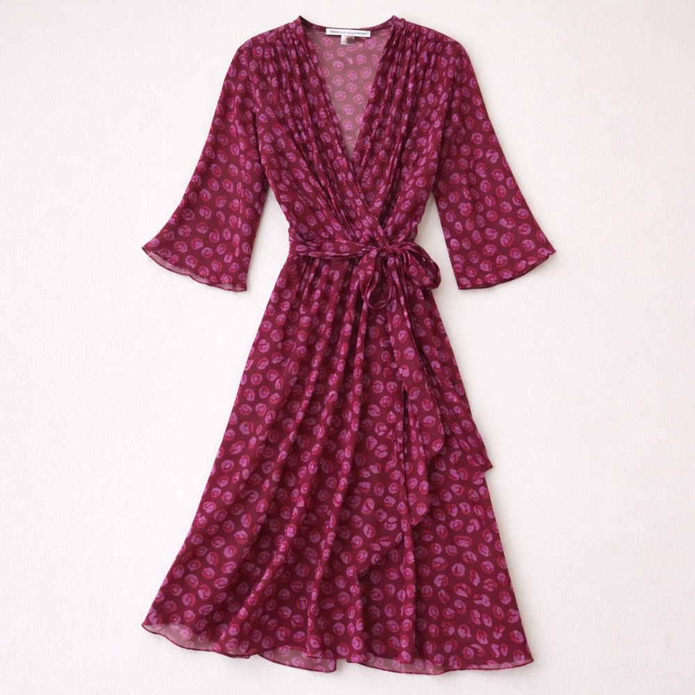 Diane Von Furstenberg Magenta Paisley Wrap Midi Dress - Picture 2 of 12